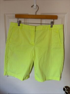 J.Crew Neon Yellow Shorts Size 12 Cotton Flat Front